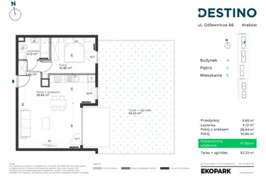 Rzut - Mieszkanie na sprzedaż 2 pokoje o powierzchni 47,66 m² - numer A-5 w Destino