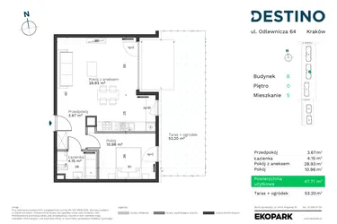 Rzut - Mieszkanie na sprzedaż 2 pokoje o powierzchni 47,71 m² - numer B-5 w Destino