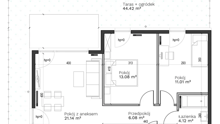 Rzut - Mieszkanie na sprzedaż 3 pokoje o powierzchni 55,43 m² - numer A-8 w Destino