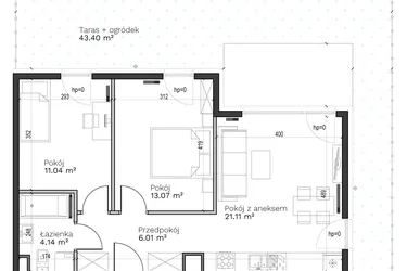 Rzut - Mieszkanie na sprzedaż 3 pokoje o powierzchni 55,37 m² - numer B-2 w Destino