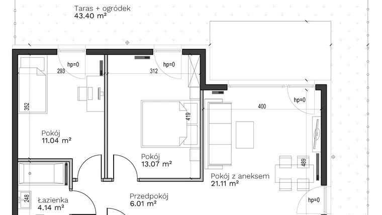 Rzut - Mieszkanie na sprzedaż 3 pokoje o powierzchni 55,37 m² - numer B-2 w Destino