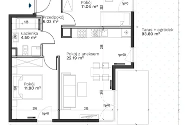 Rzut - Mieszkanie na sprzedaż 3 pokoje o powierzchni 55,68 m² - numer B-7 w Destino