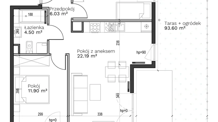 Rzut - Mieszkanie na sprzedaż 3 pokoje o powierzchni 55,68 m² - numer B-7 w Destino