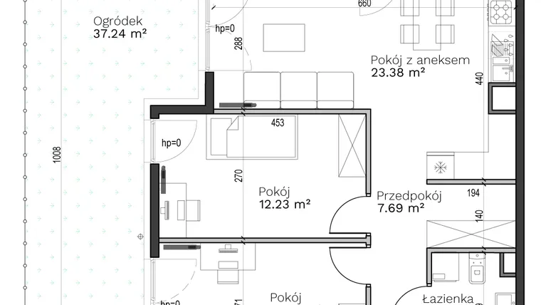 Rzut - Mieszkanie na sprzedaż 3 pokoje o powierzchni 59,92 m² - numer D-1 w Destino