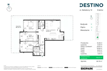 Rzut - Mieszkanie na sprzedaż 4 pokoje o powierzchni 109,81 m² - numer E-1 w Destino