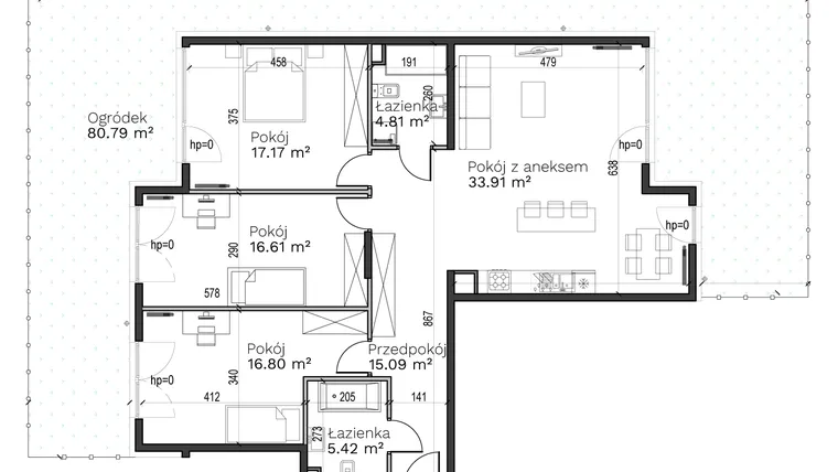 Rzut - Mieszkanie na sprzedaż 4 pokoje o powierzchni 109,81 m² - numer E-1 w Destino