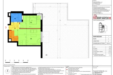 Rzut - Mieszkanie na sprzedaż 2 pokoje o powierzchni 43,81 m² - numer 1 w Apartamenty Nowy Marysin VII