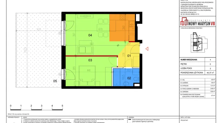 Rzut - Mieszkanie na sprzedaż 2 pokoje o powierzchni 46,37 m² - numer 4 w Apartamenty Nowy Marysin VII