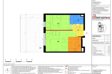 Rzut - Mieszkanie na sprzedaż 2 pokoje o powierzchni 46,29 m² - numer 5 w Apartamenty Nowy Marysin VII