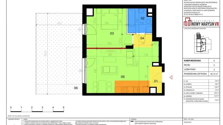 Rzut - Mieszkanie na sprzedaż 2 pokoje o powierzchni 50,13 m² - numer 6 w Apartamenty Nowy Marysin VII