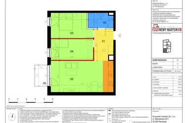 Rzut - Mieszkanie na sprzedaż 3 pokoje o powierzchni 61,1 m² - numer 37 w Apartamenty Nowy Marysin VII