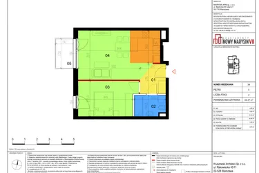 Rzut - Mieszkanie na sprzedaż 2 pokoje o powierzchni 46,37 m² - numer 38 w Apartamenty Nowy Marysin VII