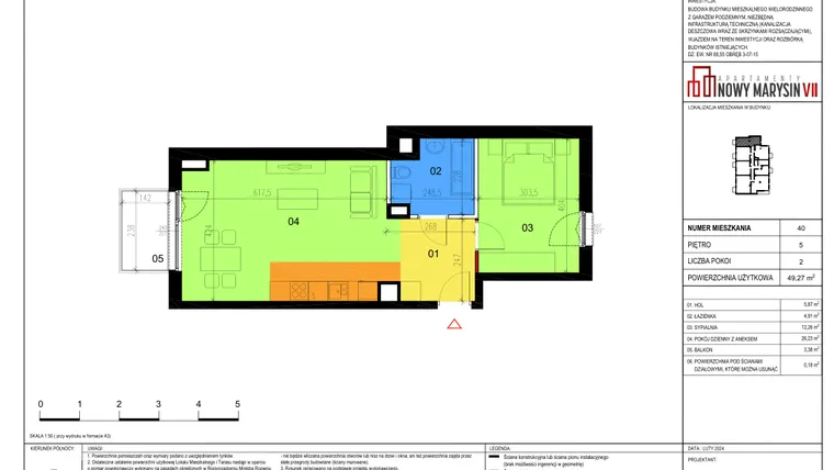 Rzut - Mieszkanie na sprzedaż 2 pokoje o powierzchni 49,27 m² - numer 40 w Apartamenty Nowy Marysin VII