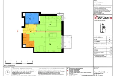 Rzut - Mieszkanie na sprzedaż 2 pokoje o powierzchni 43,81 m² - numer 34 w Apartamenty Nowy Marysin VII