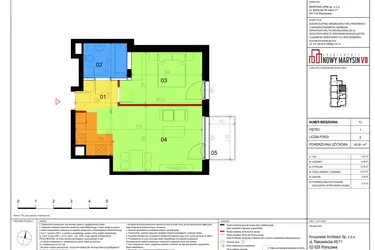 Rzut - Mieszkanie na sprzedaż 2 pokoje o powierzchni 43,81 m² - numer 13 w Apartamenty Nowy Marysin VII