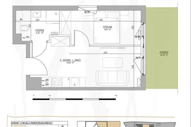 Rzut - Mieszkanie na sprzedaż 2 pokoje o powierzchni 31,02 m² - numer B1.M03 w Tres