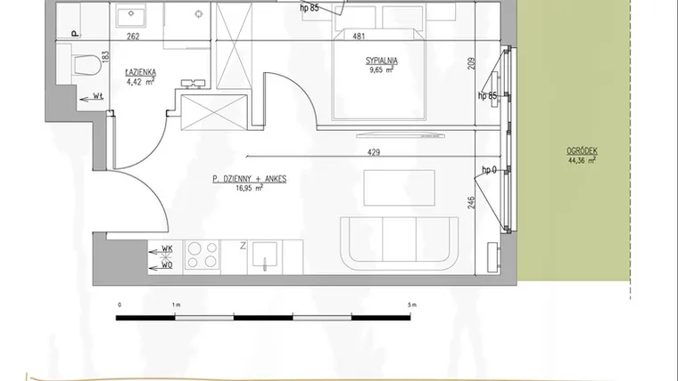 Rzut - Mieszkanie na sprzedaż 2 pokoje o powierzchni 31,02 m² - numer B1.M03 w Tres