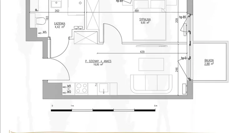 Rzut - Mieszkanie na sprzedaż 2 pokoje o powierzchni 31,02 m² - numer B1.M25 w Tres