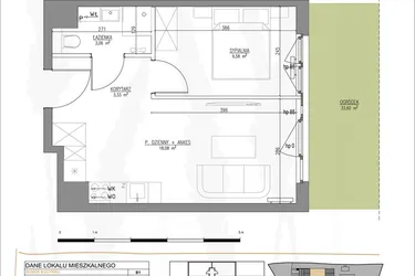 Rzut - Mieszkanie na sprzedaż 2 pokoje o powierzchni 34,05 m² - numer B1.M06 w Tres