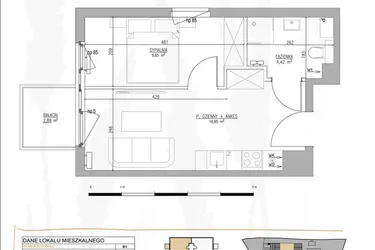 Rzut - Mieszkanie na sprzedaż 2 pokoje o powierzchni 31,02 m² - numer B1.M24 w Tres