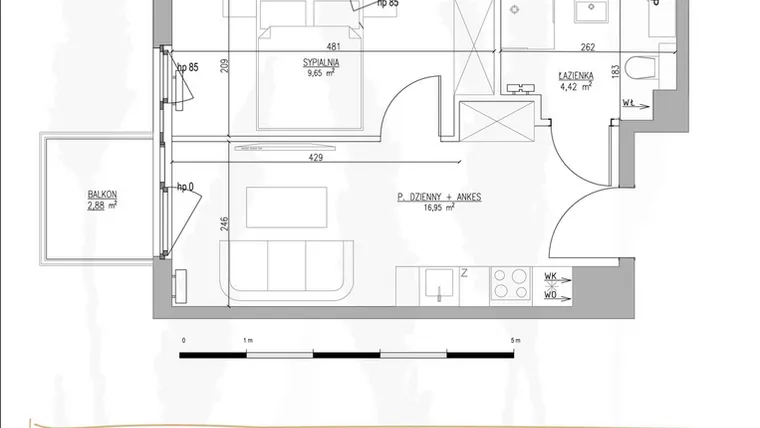 Rzut - Mieszkanie na sprzedaż 2 pokoje o powierzchni 31,02 m² - numer B1.M24 w Tres