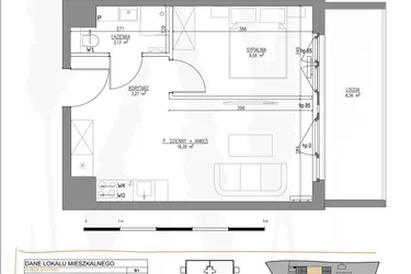Rzut - Mieszkanie na sprzedaż 2 pokoje o powierzchni 34,37 m² - numer B1.M26 w Tres
