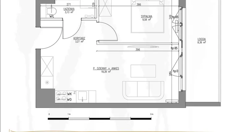 Rzut - Mieszkanie na sprzedaż 2 pokoje o powierzchni 34,37 m² - numer B1.M26 w Tres