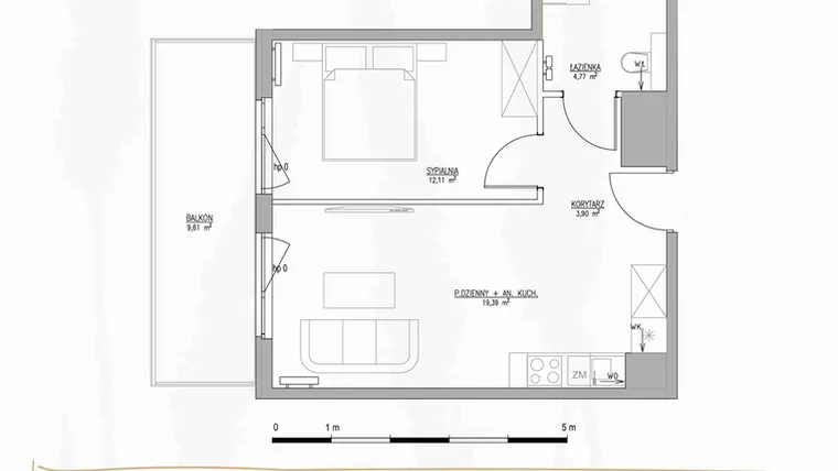 Rzut - Mieszkanie na sprzedaż 2 pokoje o powierzchni 40,17 m² - numer B1.M33 w Tres