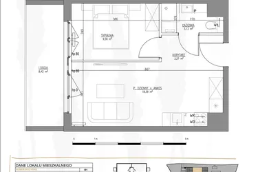 Rzut - Mieszkanie na sprzedaż 2 pokoje o powierzchni 34,37 m² - numer B1.M34 w Tres
