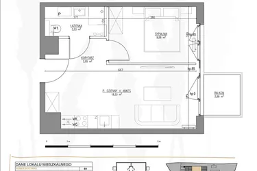 Rzut - Mieszkanie na sprzedaż 2 pokoje o powierzchni 34,59 m² - numer B1.M38 w Tres