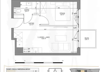 Rzut - Mieszkanie na sprzedaż 2 pokoje o powierzchni 34,05 m² - numer B1.M39 w Tres