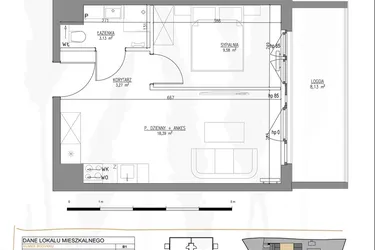 Rzut - Mieszkanie na sprzedaż 2 pokoje o powierzchni 34,37 m² - numer B1.M40 w Tres