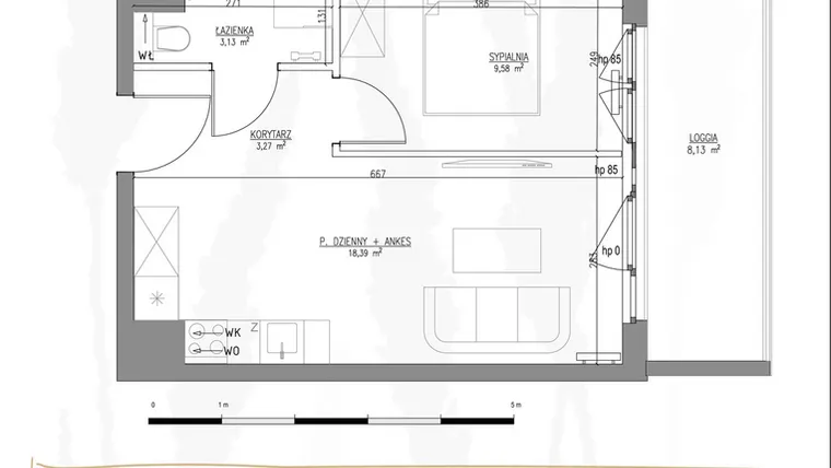 Rzut - Mieszkanie na sprzedaż 2 pokoje o powierzchni 34,37 m² - numer B1.M40 w Tres