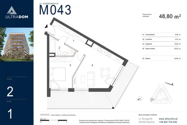 Rzut - Mieszkanie na sprzedaż 2 pokoje o powierzchni 48,8 m² - numer M043 w Ultradom