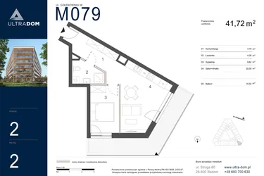 Rzut - Mieszkanie na sprzedaż 2 pokoje o powierzchni 41,72 m² - numer M079 w Ultradom