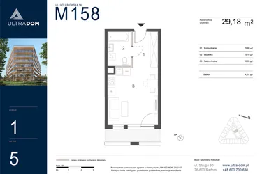 Rzut - Mieszkanie na sprzedaż 1 pokój o powierzchni 29,18 m² - numer M158 w Ultradom