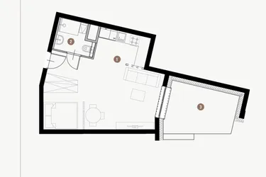 Rzut - Mieszkanie na sprzedaż 1 pokój o powierzchni 36,43 m² - numer II.2.20 w Tuwima Apartments