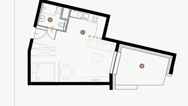 Rzut - Mieszkanie na sprzedaż 1 pokój o powierzchni 36,43 m² - numer II.2.20 w Tuwima Apartments