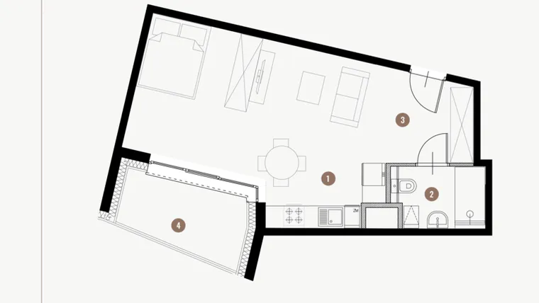 Rzut - Mieszkanie na sprzedaż 1 pokój o powierzchni 37,1 m² - numer II.7.2 w Tuwima Apartments
