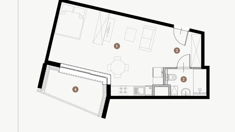 Rzut - Mieszkanie na sprzedaż 1 pokój o powierzchni 37,14 m² - numer II.8.3 w Tuwima Apartments