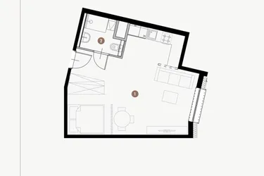 Rzut - Mieszkanie na sprzedaż 1 pokój o powierzchni 37,23 m² - numer II.8.6 w Tuwima Apartments