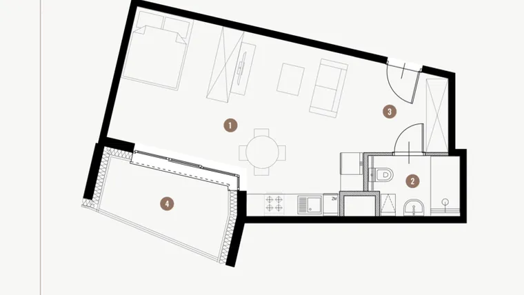Rzut - Mieszkanie na sprzedaż 1 pokój o powierzchni 37 m² - numer II.9.3 w Tuwima Apartments