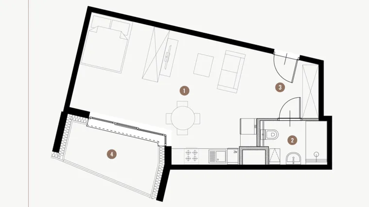 Rzut - Mieszkanie na sprzedaż 1 pokój o powierzchni 36,94 m² - numer II.10.3 w Tuwima Apartments
