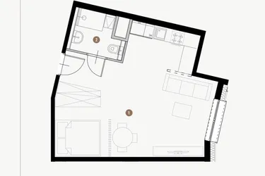 Rzut - Mieszkanie na sprzedaż 1 pokój o powierzchni 37,18 m² - numer II.10.6 w Tuwima Apartments
