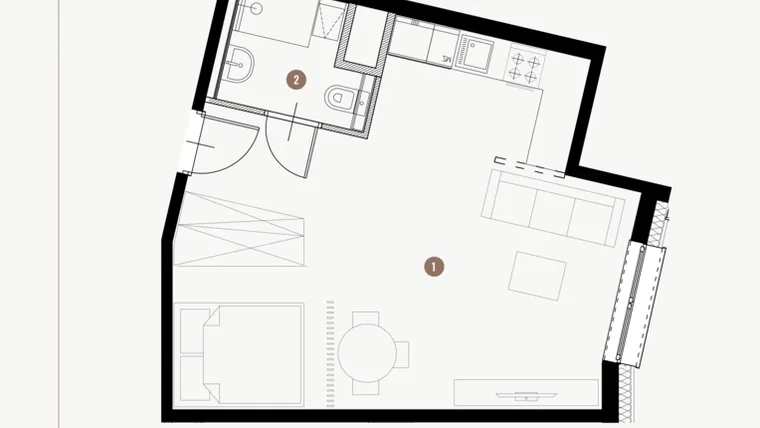 Rzut - Mieszkanie na sprzedaż 1 pokój o powierzchni 37,23 m² - numer II.11.2 w Tuwima Apartments