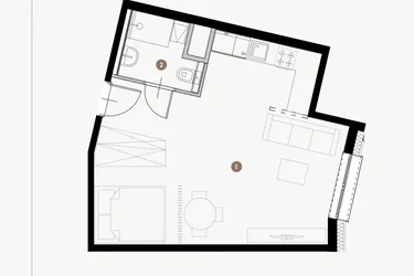 Rzut - Mieszkanie na sprzedaż 1 pokój o powierzchni 37,23 m² - numer II.11.2 w Tuwima Apartments