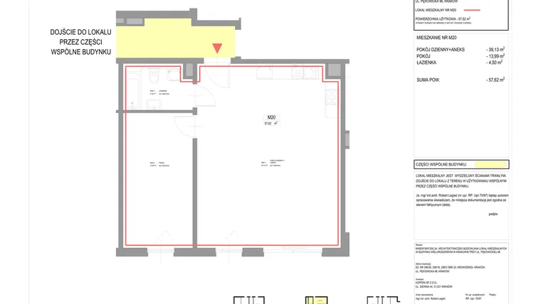 Rzut - Mieszkanie na sprzedaż 2 pokoje o powierzchni 57,62 m² - numer M20 w Pękowicka 96