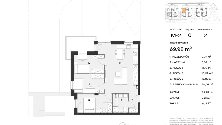 Rzut - Mieszkanie na sprzedaż 4 pokoje o powierzchni 69,98 m² - numer M2.0.02 w Nowy Standard