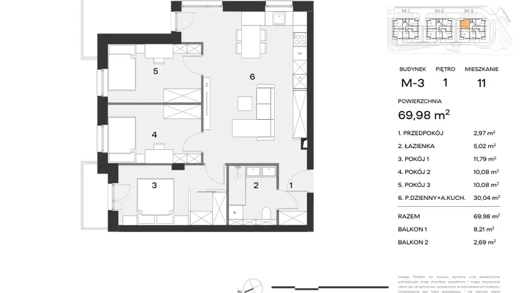 Rzut - Mieszkanie na sprzedaż 4 pokoje o powierzchni 69,98 m² - numer M3.1.11 w Nowy Standard