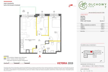 Rzut - Mieszkanie na sprzedaż 3 pokoje o powierzchni 50,4 m² - numer 25 w Olchowy Park VII